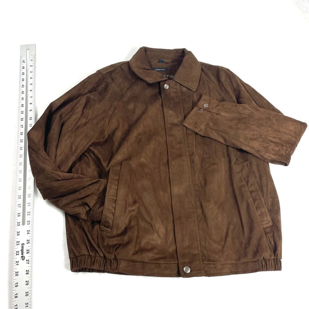 VTG Y2K Claiborne Vegan Suede Dark Brown Unisex Oversized Bomber Jacket XL